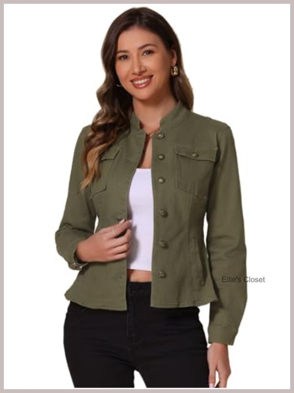 Classic Stand Collar Long Sleeve Denim Jacket with Pockets